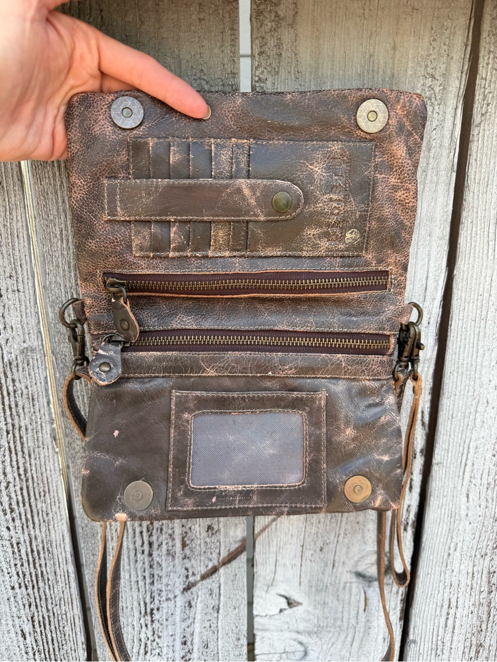 Bed Stu Distressed Gen Leather Bayshore Perforated Crossbody/Clutch RARE Grey - Picture 3 of 13